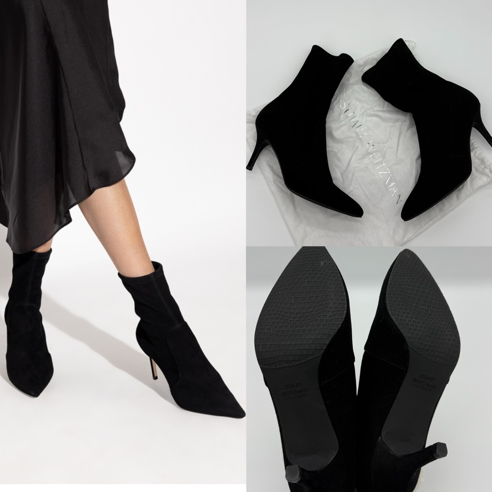 Authentic stuart weitzman black suede 75mm linsi ankle boots